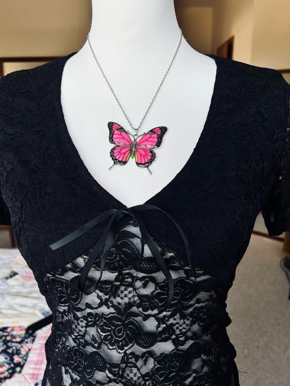 Pink Butterfly Pendant Necklace - Statement Women’s Jewelry